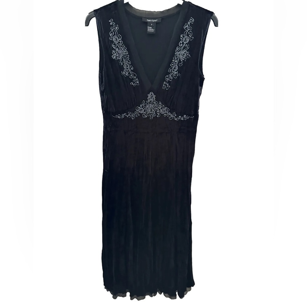 Vintage Y2K Karen Kane Women's Black Velvet Beaded Sleeveless Dress Size Large